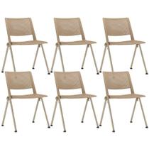 Kit 06 Cadeiras Empilhável Fixa Lift F02 Base Aço Nude - Lyam Decor