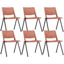 Kit 06 Cadeiras Empilhável Fixa Lift F02 Base Aço Preto Laranja - Lyam Decor