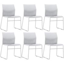 Kit 06 Cadeiras Empilhável Fixa Link F02 Base Aço Cinza Branco - Lyam Decor Kit 06 Cadeiras Empilhável Fixa Link F02 Base Aço Cinza Branco - Lyam Decor
