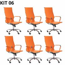 Kit 06 Cadeiras Escritório Giratória Charles Eames Presidente Laranja