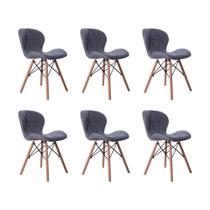 Kit 06 Cadeiras Estofada Jantar Charles Eames Eiffel Slim Wood Confort Cinza