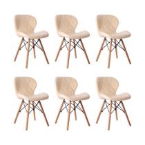 Kit 06 Cadeiras Estofada Jantar Charles Eames Eiffel Slim Wood Confort Creme
