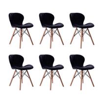 Kit 06 Cadeiras Estofada Jantar Charles Eames Eiffel Slim Wood Confort Preto
