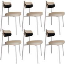 Kit 06 Cadeiras Estofada Para Sala De Jantar Astrid Branco C01 Linho Areia material sintético Preto - Lyam Decor Kit 06 Cadeiras Estofada Para Sala De Jantar Astrid Branco C01 Linho Areia material sintético Preto - Lyam Decor