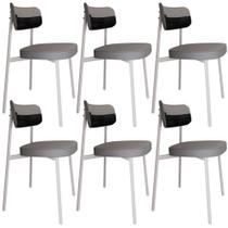 Kit 06 Cadeiras Estofada Para Sala de Jantar Astrid Branco C01 Linho Cinza material sintético Preto - Lyam Decor Kit 06 Cadeiras Estofada Para Sala de Jantar Astrid Branco C01 Linho Cinza material sintético Preto - Lyam Decor
