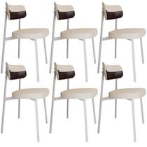 Kit 06 Cadeiras Estofada Para Sala de Jantar Astrid Branco C01 Linho Palha material sintético Café - Lyam Decor Kit 06 Cadeiras Estofada Para Sala de Jantar Astrid Branco C01 Linho Palha material sintético Café - Lyam Decor