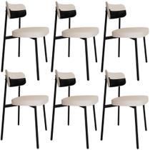 Kit 06 Cadeiras Estofada Para Sala De Jantar Astrid Preto C01 Linho Palha material sintético Preto - Lyam Decor Kit 06 Cadeiras Estofada Para Sala De Jantar Astrid Preto C01 Linho Palha material sintético Preto - Lyam Decor