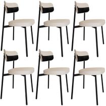Kit 06 Cadeiras Estofada Para Sala de Jantar Astrid Preto C01 Linho Palha material sintético Preto - Lyam Decor