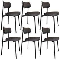 Kit 06 Cadeiras Estofada Para Sala de Jantar Astrid Preto C01 Linho Preto - Lyam Decor Kit 06 Cadeiras Estofada Para Sala de Jantar Astrid Preto C01 Linho Preto - Lyam Decor