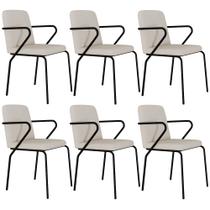 Kit 06 Cadeiras Estofada Para Sala de Jantar com Braço Loft Preto C01 Linho Areia - Lyam Decor Kit 06 Cadeiras Estofada Para Sala de Jantar com Braço Loft Preto C01 Linho Areia - Lyam Decor