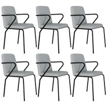 Kit 06 Cadeiras Estofada Para Sala de Jantar com Braço Loft Preto C01 material sintético Saturno Off White - Lyam Decor