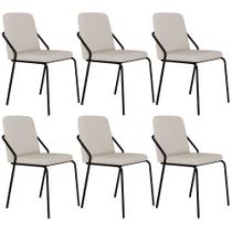 Kit 06 Cadeiras Estofada Para Sala de Jantar Loft Preto C01 Linho Areia - Lyam Decor Kit 06 Cadeiras Estofada Para Sala de Jantar Loft Preto C01 Linho Areia - Lyam Decor