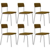 Kit 06 Cadeiras Estofada Para Sala de Jantar Sense Branco C01 Linho Mostarda - Lyam Decor Kit 06 Cadeiras Estofada Para Sala de Jantar Sense Branco C01 Linho Mostarda - Lyam Decor