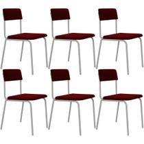 Kit 06 Cadeiras Estofada Para Sala de Jantar Sense Branco C01 Veludo Vermelho Vinho - Lyam Decor Kit 06 Cadeiras Estofada Para Sala de Jantar Sense Branco C01 Veludo Vermelho Vinho - Lyam Decor