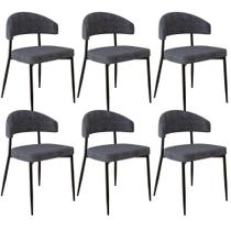 Kit 06 Cadeiras Estofada Para Sala De Jantar Serena Preto C01 Linho Lautrec Grafite - Lyam Decor