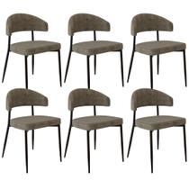 Kit 06 Cadeiras Estofada Para Sala de Jantar Serena Preto C01 Linho Lautrec Marrom - Lyam Decor Kit 06 Cadeiras Estofada Para Sala de Jantar Serena Preto C01 Linho Lautrec Marrom - Lyam Decor