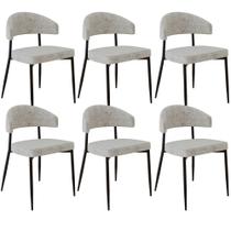 Kit 06 Cadeiras Estofada Para Sala de Jantar Serena Preto C01 Linho Lautrec Off White - Lyam Decor