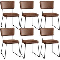 Kit 06 Cadeiras Estofada Sala Jantar material sintético Marrom Kit 06 Cadeiras Estofada Sala Jantar material sintético Marrom
