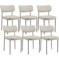 Kit 06 Cadeiras Estofadas Para Sala De Jantar Melina Base Arena L02 Linho Champagne - Lyam Decor