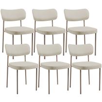 Kit 06 Cadeiras Estofadas Para Sala De Jantar Melina Base Arena L02 Linho Champagne - Lyam Decor