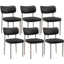 Kit 06 Cadeiras Estofadas Para Sala De Jantar Melina Base Arena L02 material sintético Preto - Lyam Decor