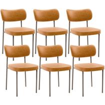 Kit 06 Cadeiras Estofadas Para Sala De Jantar Melina Base Arena L02 material sintético Whisky - Lyam Decor Kit 06 Cadeiras Estofadas Para Sala De Jantar Melina Base Arena L02 material sintético Whisky - Lyam Decor