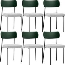 Kit 06 Cadeiras Estofadas Para Sala De Jantar Melina L02 Facto Verde Musgo Bouclê Cinza - Lyam Decor