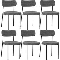 Kit 06 Cadeiras Estofadas Para Sala De Jantar Melina L02 Linho Cinza Escuro - Lyam Decor