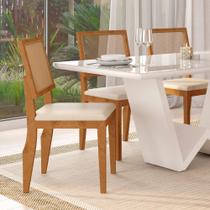 Kit 06 Cadeiras Hana Veludo Bege com Base de Madeira Castanho N01 - D'Rossi