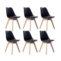Kit 06 Cadeiras Leda Eames Jantar Cozinha com Assento Estofado Preto