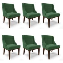 Kit 06 Cadeiras Liz Veludo Base Fixa Madeira MarromVerde