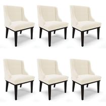 Kit 06 Cadeiras Liz Veludo Base Fixa Madeira PretoBege