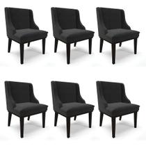 Kit 06 Cadeiras Liz Veludo Base Fixa Madeira PretoPreto