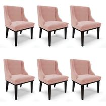 Kit 06 Cadeiras Liz Veludo Base Fixa Madeira PretoRose