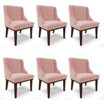 Kit 06 Cadeiras Liz Veludo Base Fixa Madeira TabacoRose