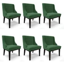 Kit 06 Cadeiras Liz Veludo Verde Base Fixa Madeira Preto -