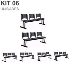 Kit 06 Cadeiras Longarinas PLÁSTICAS 03 Lugares Cor PRETA 23022
