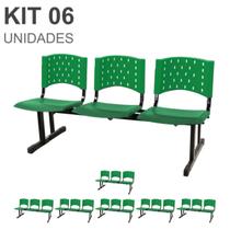 Kit 06 Cadeiras longarinas PLÁSTICAS 03 Lugares - Cor VERDE - REALPLAST - 23076