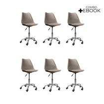 Kit 06 Cadeiras Office Base Cromada Giratória Saarinen com Ebook