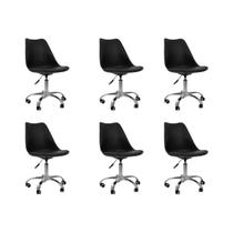 Kit 06 Cadeiras Office Base Cromada Giratória Saarinen com Ebook - Preto