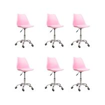 Kit 06 Cadeiras Office Base Cromada Giratória Saarinen com Ebook - Rosa