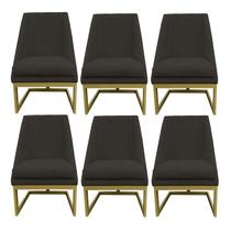 Kit 06 Cadeiras Para Sala De Jantar Ana Base de ferro Suede Marrom - D'Classe Decor