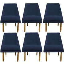 kit 06 Cadeiras Para Sala De Jantar Ana Pés Palito Suede Azul Marinho - D'Classe Decor
