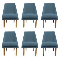 kit 06 Cadeiras Para Sala De Jantar Ana Pés Palito Suede Azul Tiffany - D'Classe Decor
