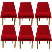 Kit 06 Cadeiras Para Sala De Jantar Ana Pés Palito Suede Vermelho - D'Classe Decor
