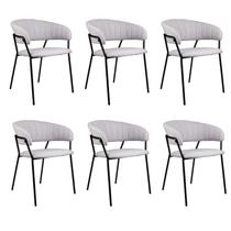 Kit 06 Cadeiras para Sala de Jantar com Braços Estofado Base em Aço Mara
