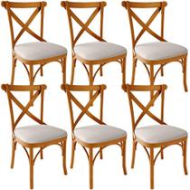 Kit 06 Cadeiras Para Sala de Jantar e Estar Living Estofada Ávila L02 Linho Cru - Lyam
