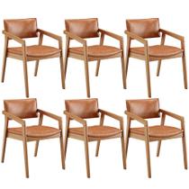 Kit 06 Cadeiras Para Sala de Jantar Estar Living Giorgia B04 material sintético Camel - Lyam Decor