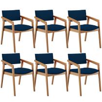 Kit 06 Cadeiras Para Sala de Jantar Estar Living Giorgia L02 Suede Azul Marinho - Lyam Decor
