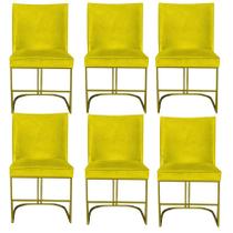 Kit 06 Cadeiras Para Sala de Jantar Tóquio Base de Ferro Sued Amarelo - D'Classe Decor